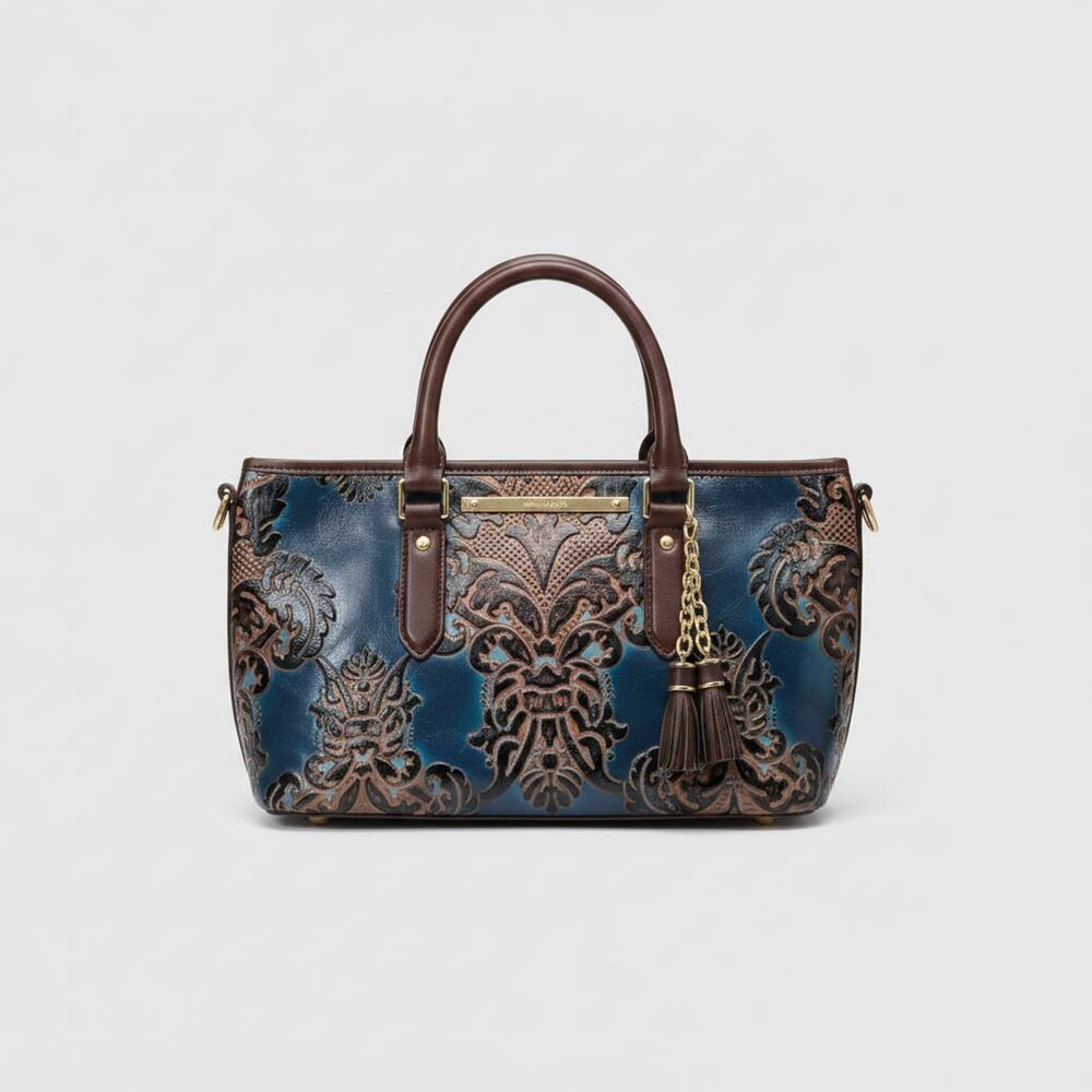 Brahmin brown and blue tooled handbag, NEW WITHOUT TAGS!
